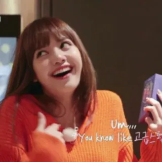😂 Um....
You know like 고구마스낵 lisa, kpop, snack, sweet potato, korean, woman, orange sweater telegram sticker