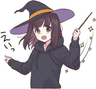 😃 えいっ Аниме, Ведьма, Магия, Блеск, Девочка, Милый, Мультфильм whatsapp sticker