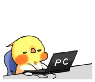 🖥 PC oiseau, dessin animé, ordinateur, travail, bureau, ordinateur portable telegram sticker