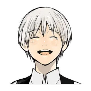 😅 anime, manga, karakter, tersenyum, potret, rambut putih telegram sticker