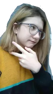 ✌ Person, Frau, Brille, Friedenszeichen, Haare telegram sticker