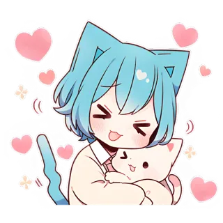 🤗 แมว, อนิเมะ, หัวใจ, คาวาอิ, น่ารัก, ตัวละคร telegram sticker