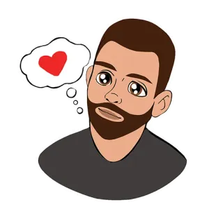 ❤️ Dibujo animado, Hombre, Barba, Corazón, Amor, Pensando telegram sticker