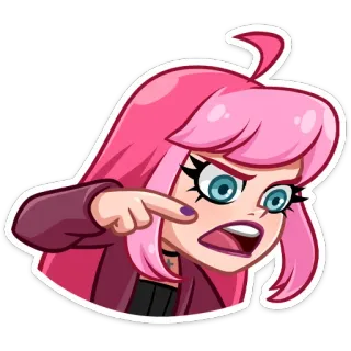 😠 cartoon, girl, pink hair, pointing, angry telegram sticker
