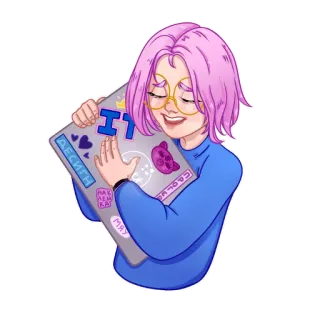 ❤️ IT persoon, computer, roze haar, stickers, meisje, laptop, ontwerp telegram sticker