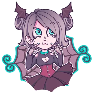 😍 귀여운, 괴물, 할로윈, 소녀, 박쥐 telegram sticker