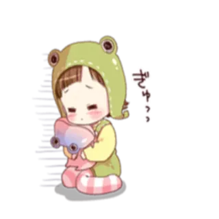 😔 ざけー? niño, lindo, rana, triste, kawaii, japonés, anime telegram sticker