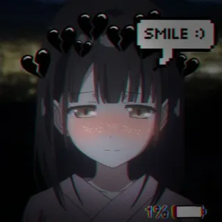😭 SMILE :) Anime cewek, Senyum, Pixel art, Sedih, Baterai lemah telegram sticker