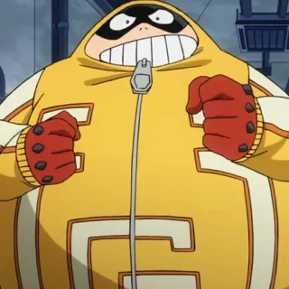 💛 Fat Gum My Hero Academia Fat Gum, My Hero Academia, Anime, Super-Herói, Personagem, Jaqueta Amarela whatsapp sticker