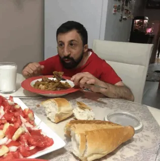 😐 comida, comida, cena, almuerzo, persona, mesa telegram sticker