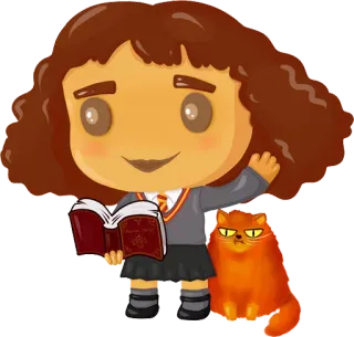 🙇 Hermione Granger Harry Potter Hermelien Griffel, kat, Harry Potter, heks, boek, magie telegram sticker