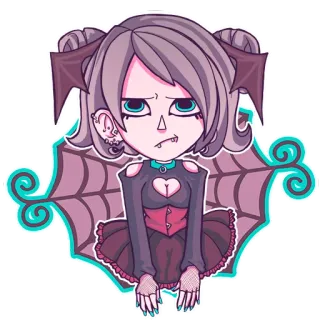 🙁 고스, 귀여운, 박쥐, 할로윈, 소녀, 만화 telegram sticker