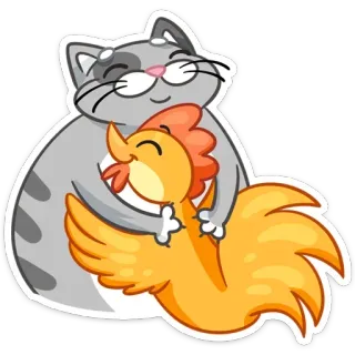 🤗 猫, 鸡, 拥抱, 动物, 友谊, 可爱, 卡通 telegram sticker