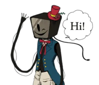 👋 Hi! หัวทีวี, ตัวละคร, การ์ตูน, หมวกทรงสูง, ทักทาย, เป็นมิตร telegram sticker