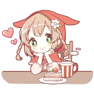 ❤️ Anime, Desenho animado, Fofo, Kawaii, Menina, Chapeuzinho Vermelho, Bolo, Coração telegram sticker