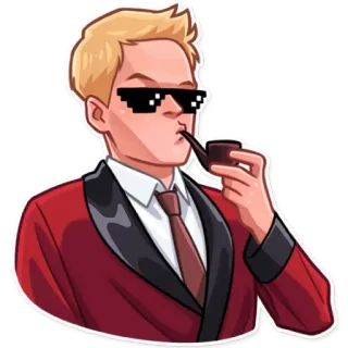 🚬 만화, 남자, 파이프, 정장, 선글라스, 픽셀 선글라스 telegram sticker