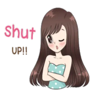 😉 Shut up!! Chica anime, Cállate, Dibujo animado, Expresión, Pose, Desaprobación, Mujer whatsapp sticker