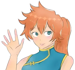 ✋️ Anime, Mädchen, orange Haare, winkend, Cartoon telegram sticker