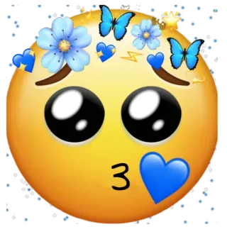 😘 이모지, 키스, 파란색, 하트, 꽃, 나비 whatsapp sticker