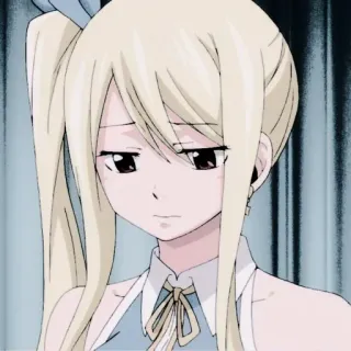 🥰 Lucy Heartfilia Fairy Tail anime, pelo rubio, triste, dibujos animados, mago, espíritu celestial whatsapp sticker