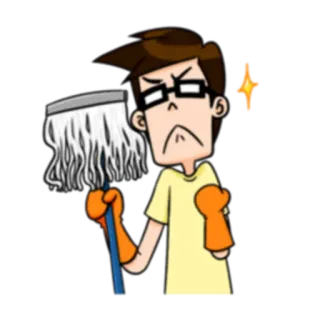 💪 cartoon, man, glasses, mop, cleaning, janitor, angry telegram sticker