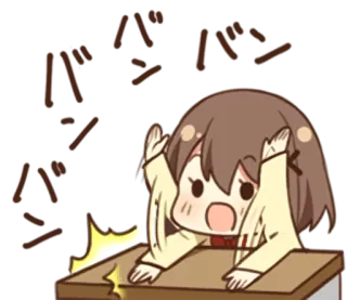 😀 バンバンバン Anime, Manga, Kawaii, Cartone animato, Bang, Tavolo, Frustrato telegram sticker