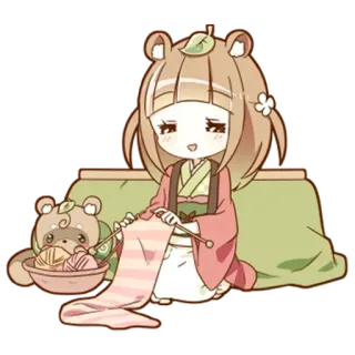 🌟 Anime, Kawaii, Süß, Stricken, Bär, Kimono telegram sticker