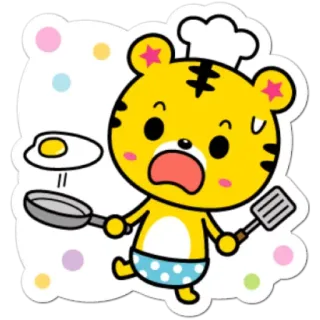🍳 tigre, cucina, chef, uovo, padella, cartone animato telegram sticker