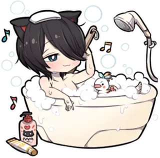 🛁 고양이 귀, 욕조, 거품, 애니메이션, 귀여운, 카와이, 만화 telegram sticker