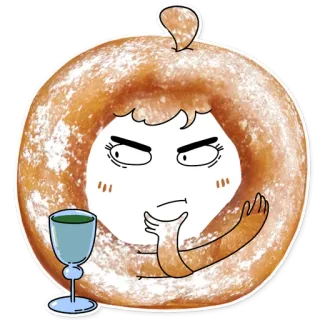 🍷 donut, nourriture, dessin animé, dessert, boisson, sucré, personnage, animation telegram sticker