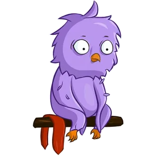 😐 pájaro, dibujo animado, búho, morado, animal, posado, lindo, pegatina telegram sticker