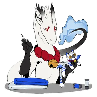 🕞 dragon, couture, travaux d'aiguille, chat, peluche, fantaisie, fantaisiste, mignon whatsapp sticker