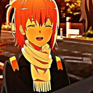 🖇 anime meisje, rood haar, blij, sjaal, cartoon, personage telegram sticker