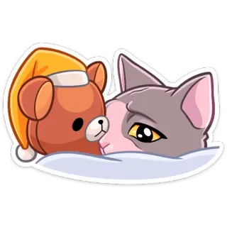 ☹ cat, bear, sleep, cute, animals, bed, nightcap telegram sticker