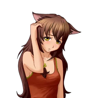 😔 anime, garota gato, confusa, orelhas, garota, arranhão telegram sticker