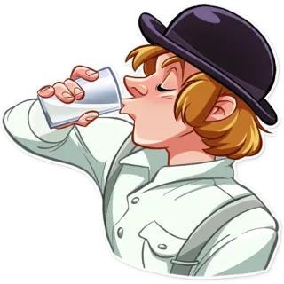 🥛 Bebendo, Leite, Laranja Mecânica, Chapéu coco, Alex DeLarge telegram sticker