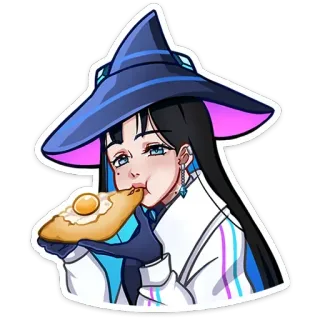 😋 ผู้หญิง, แม่มด, กิน, อาหาร, ไข่, สติกเกอร์, ดิจิทัลอาร์ต telegram sticker