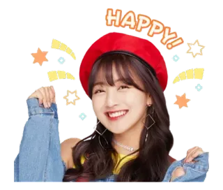 😍 HAPPY! feliz, alegre, mulher, boina, sorriso whatsapp sticker
