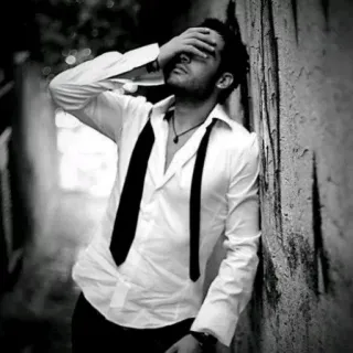 😑 man, leaning, wall, black and white, sad, worried telegram sticker