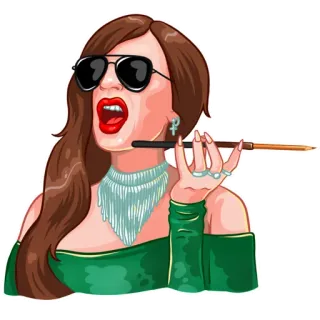 😱 mujer, gafas de sol, joyas, fumando, boquilla, moda, dibujo animado telegram sticker