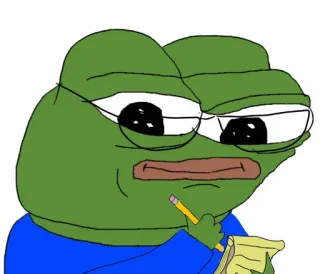 🤓 Pepe the Frog rana, pepe, meme, pensando, cuaderno, lápiz, meme de internet telegram sticker