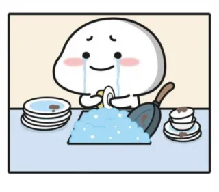 😢 dessin animé, pleurer, vaisselle, triste, laver, nettoyage telegram sticker