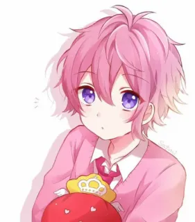 🥺 애니메이션, 분홍색 머리, 보라색 눈, 귀여운, 딸기, 카와이, 만화 telegram sticker