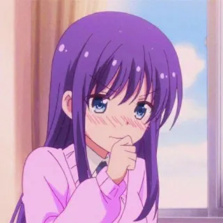 😚 anime, cartoon, purple hair, blush, cute, girl telegram sticker