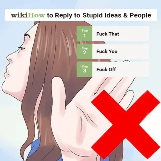 🙅 wikiHow to Reply to Stupid Ideas & People
Step
Fuck That
1
Step
2
Fuck You
Step
3
Fuck Off offensive, wikihow, stupid ideas, insult, rude telegram sticker