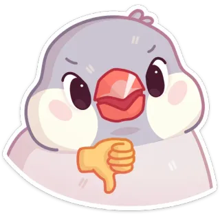 👎 vogel, dislike, duim omlaag, schattig, cartoon telegram sticker