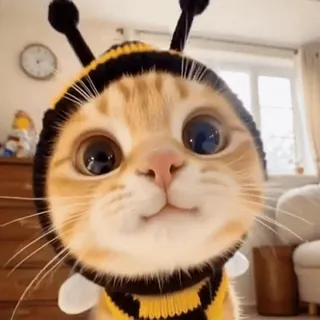 ✅ chat, abeille, mignon, animal, animal de compagnie, chaton, déguisement, chapeau, réconfortant whatsapp sticker