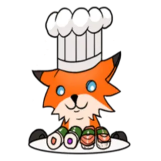👨‍🍳 キツネ, シェフ, 寿司, 食べ物, 動物, かわいい, マンガ, 日本 telegram sticker