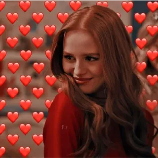 😏 pelirroja, corazones, chica, mujer, sonriendo, retrato telegram sticker
