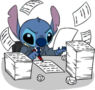 🏃 Stitch การ์ตูน, ตัวละคร, สำนักงาน, เอกสาร, ความหงุดหงิด telegram sticker